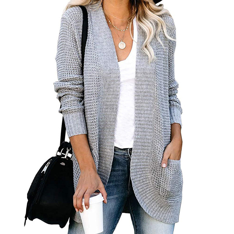 Elegant Curved Placket Knitted Cardigan for Women