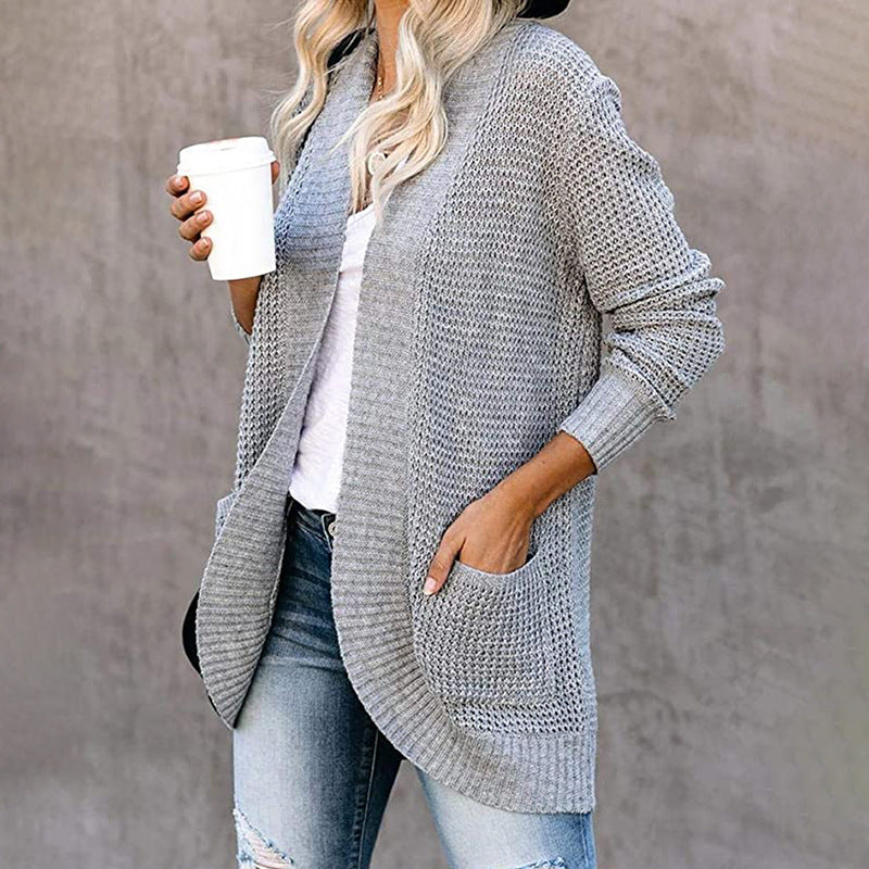 Elegant Curved Placket Knitted Cardigan for Women
