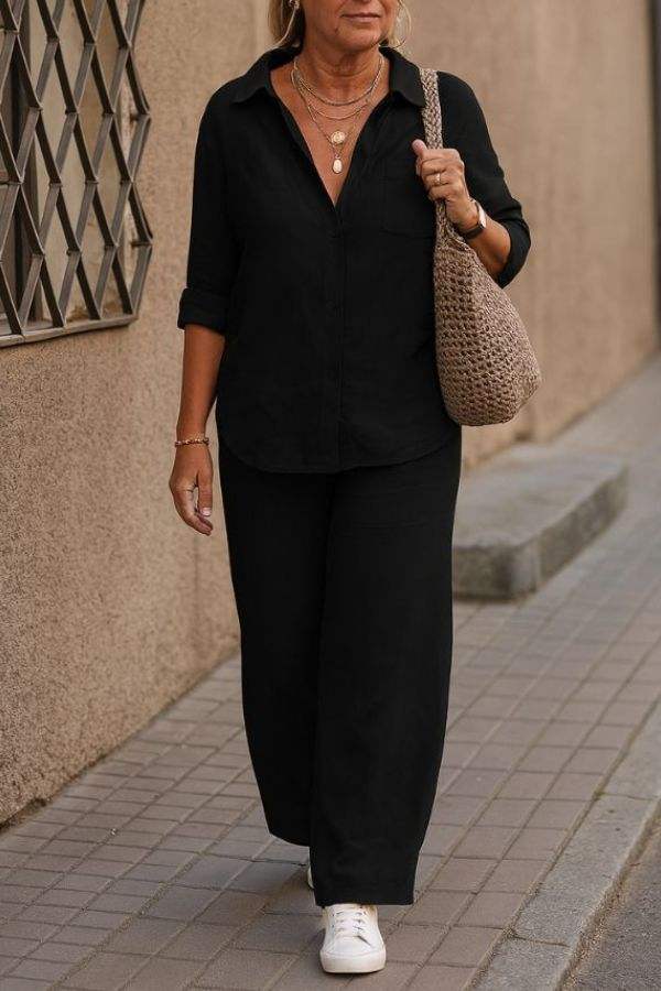 Relaxed Shirt &amp; Trousers Two-Piece Set