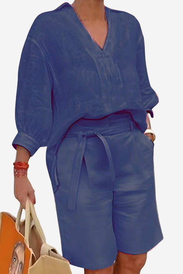 Stay Cool &amp; Classy: Two-piece Set With Loose Shirt &amp; High-waisted Shorts