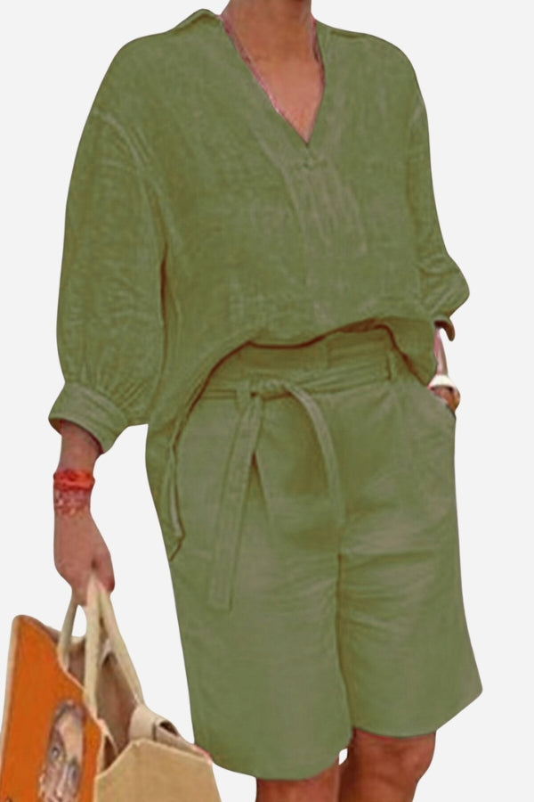 Stay Cool &amp; Classy: Two-piece Set With Loose Shirt &amp; High-waisted Shorts