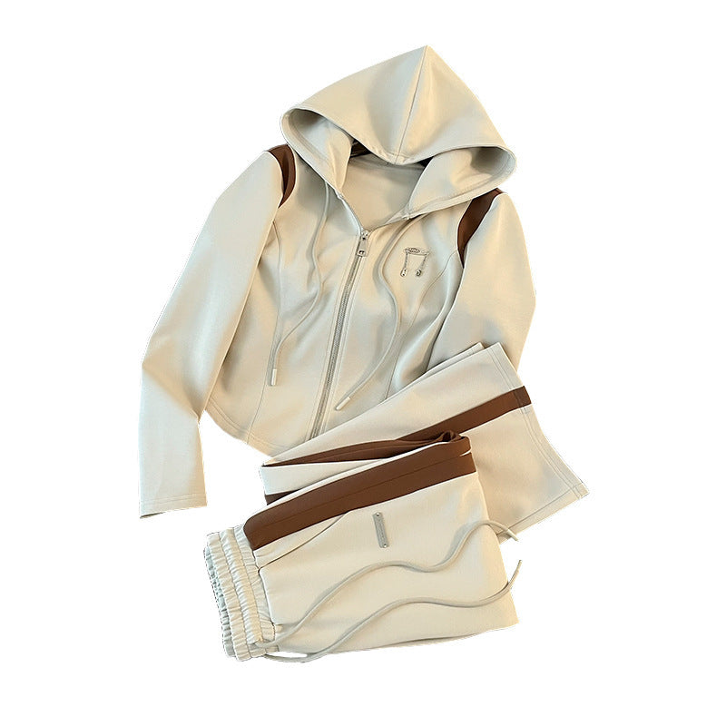 Niche Casual Sportswear Set with Hooded Jacket