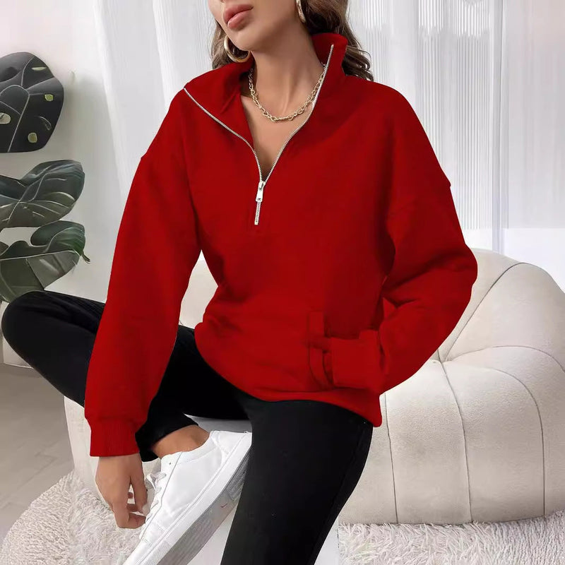 Half-Zip Stand Collar Casual Solid Color Sweatshirt