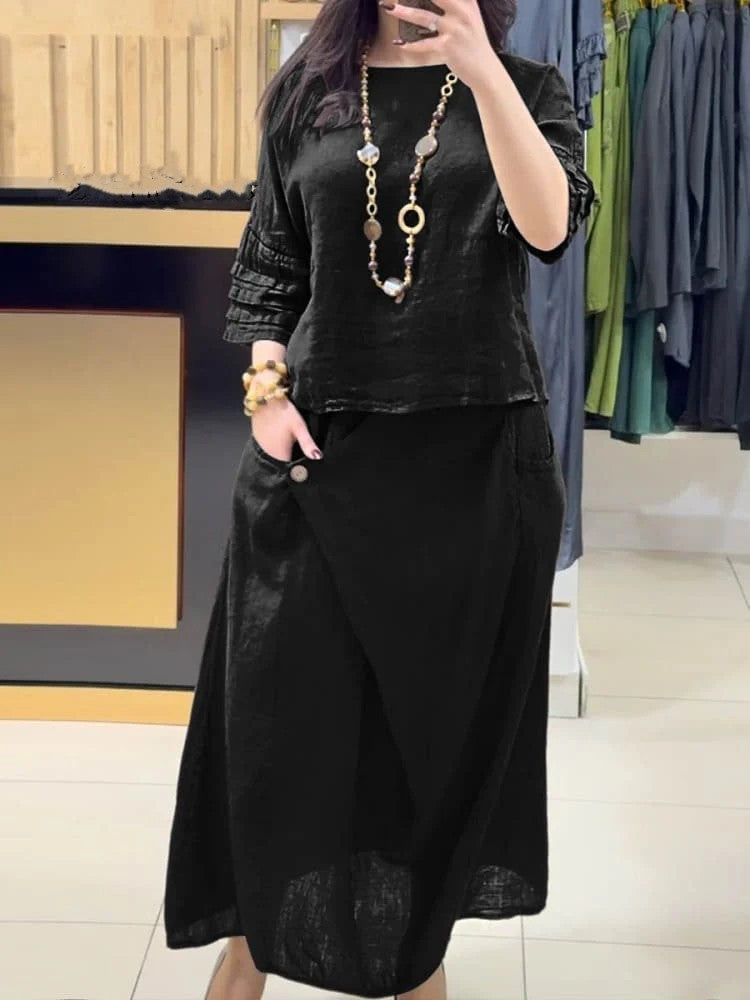 Casual Solid Color Two-Piece Dress Set