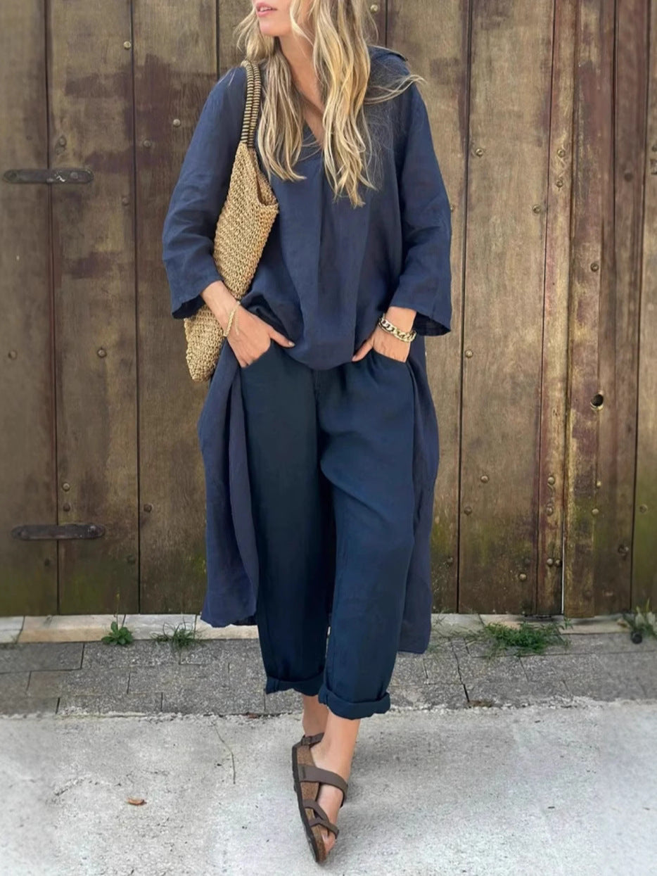 V-Neck Two-Piece Pants Set