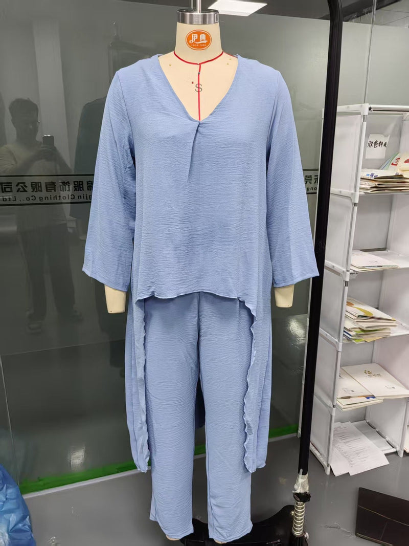 V-Neck Two-Piece Pants Set