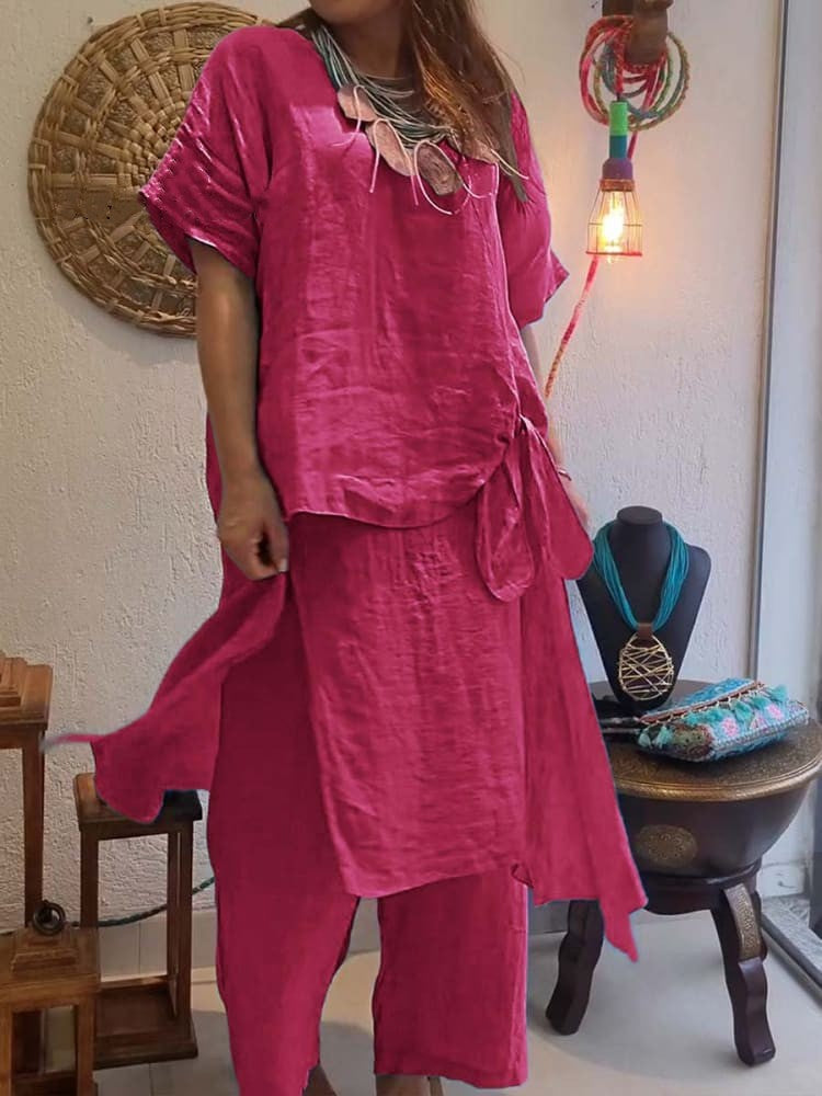 Cotton and Linen Casual Two-Piece Pants Set