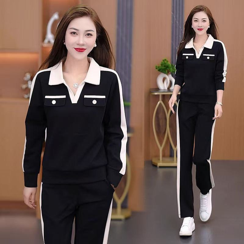 Slimming Casual Long-Sleeved Sweatshirt Two-Piece Set