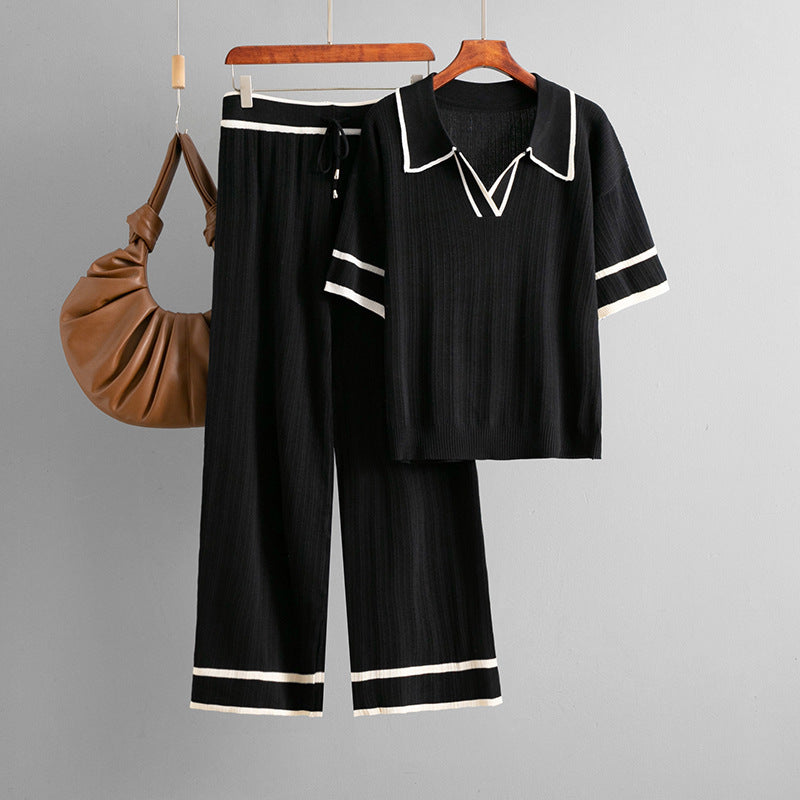 European and American Polo Collar Two-piece Set