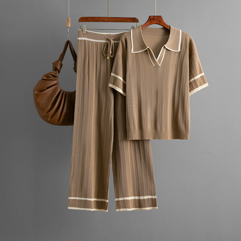 European and American Polo Collar Two-piece Set