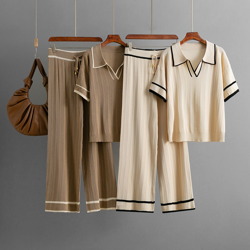 European and American Polo Collar Two-piece Set