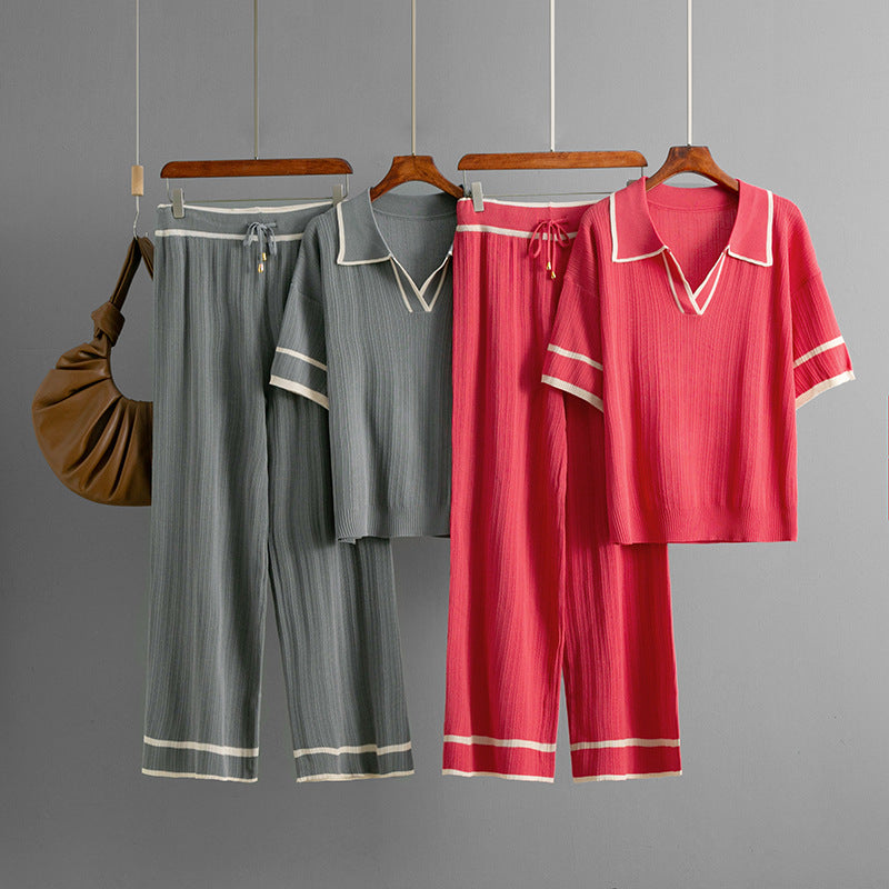 European and American Polo Collar Two-piece Set