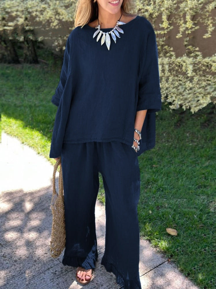 Cotton and Linen Casual Two-Piece Set