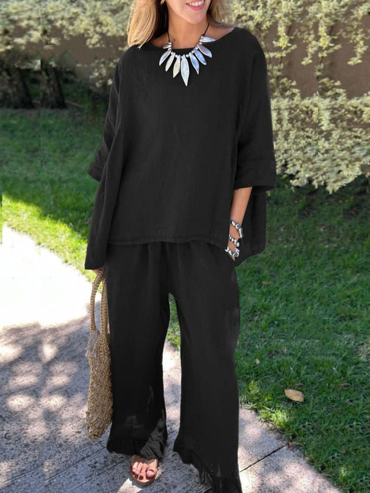 Cotton and Linen Casual Two-Piece Set