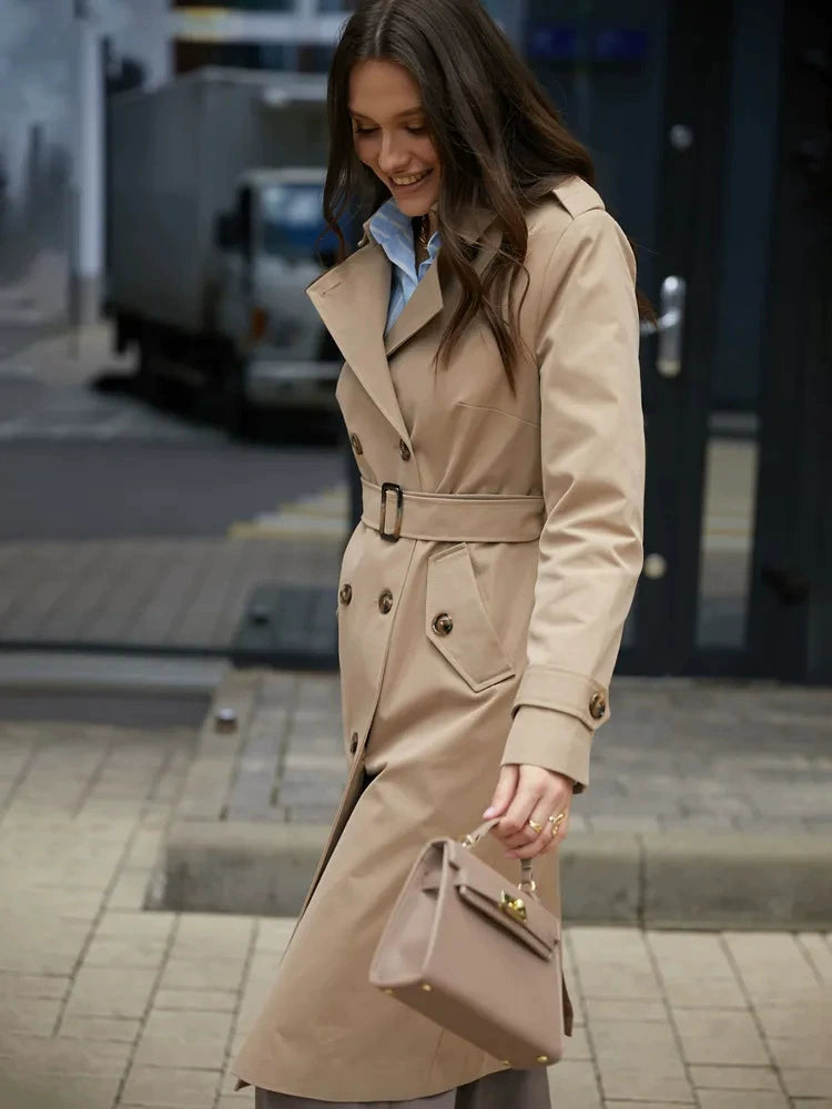Classic Double-Breasted Belted Trench Coat