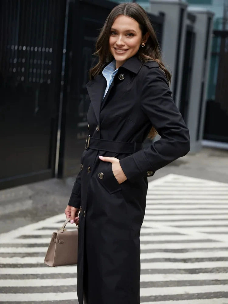 Classic Double-Breasted Belted Trench Coat