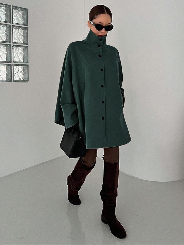 Elegant Batwing Pocket Button Front Jacket