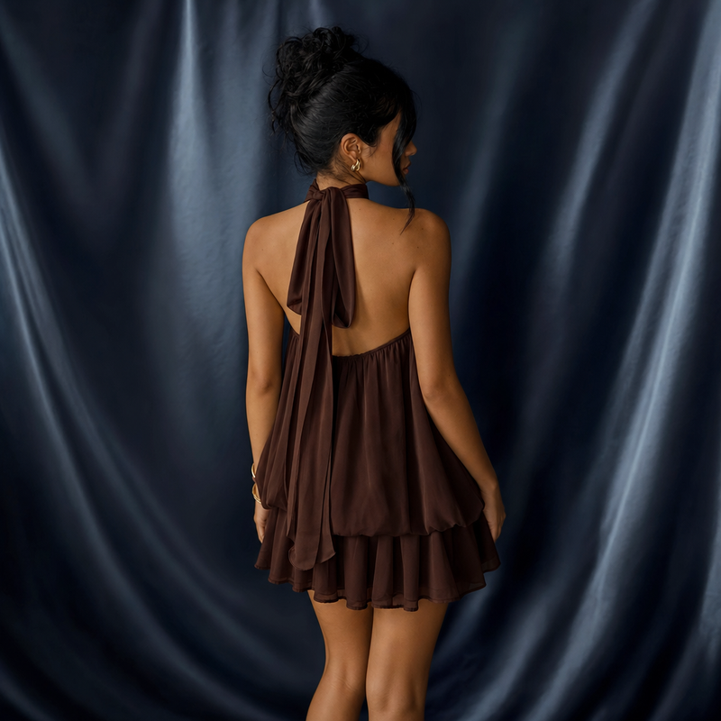 Layered Chiffon Halter Mini Dress