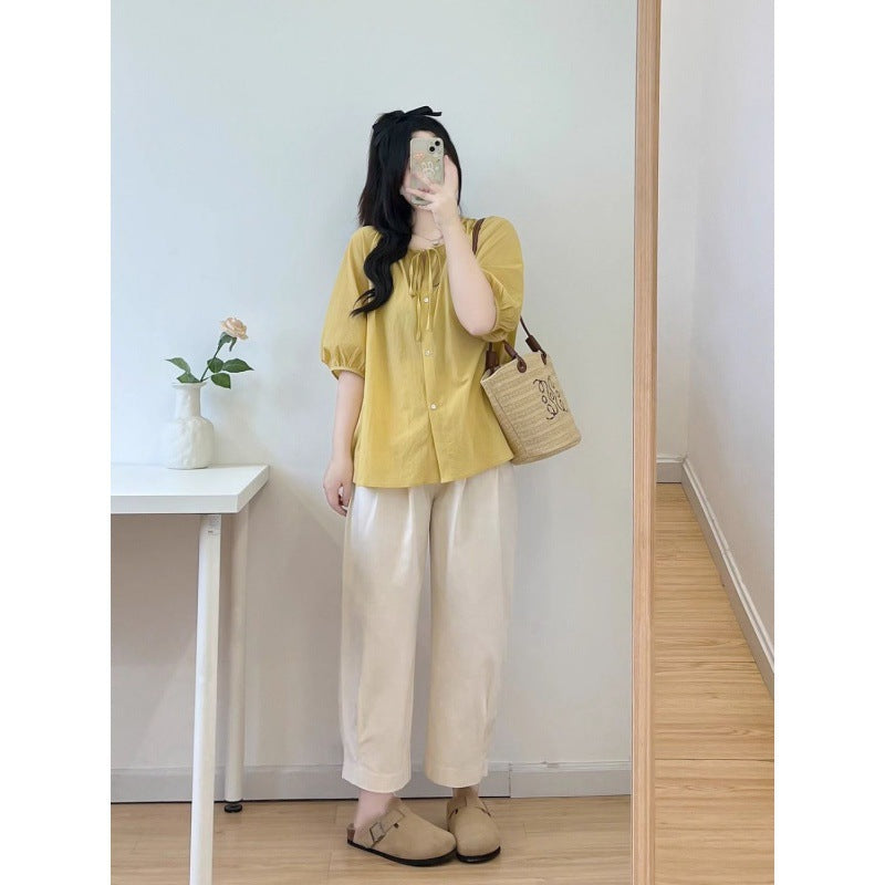 Cotton Linen Two-Piece Set for Petite Women