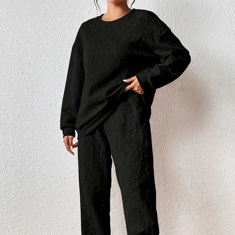 Ribbed Jacquard Casual Two-Piece Set