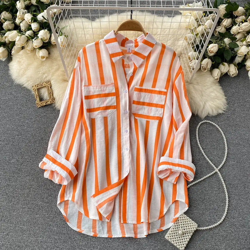 Mid-length Vertical Stripe Multicolor Shirt Jacket