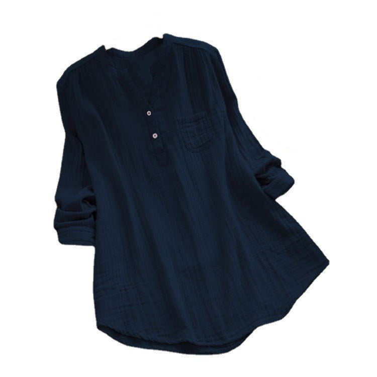 Plus-Size Slub Long-Sleeve Multi-Color Top for Women