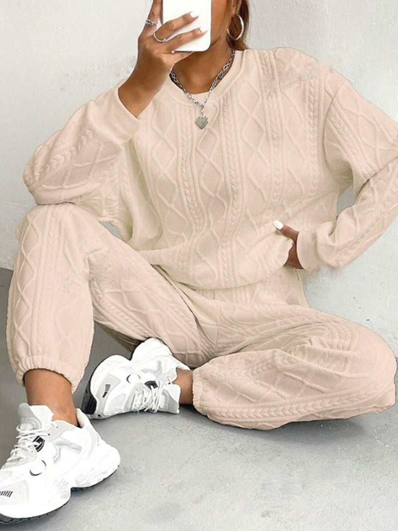 Ribbed Jacquard Casual Two-Piece Set