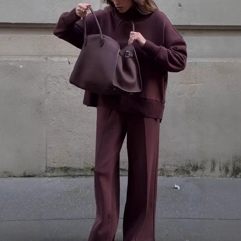 Casual Loose Pocket Sweatshirt Set