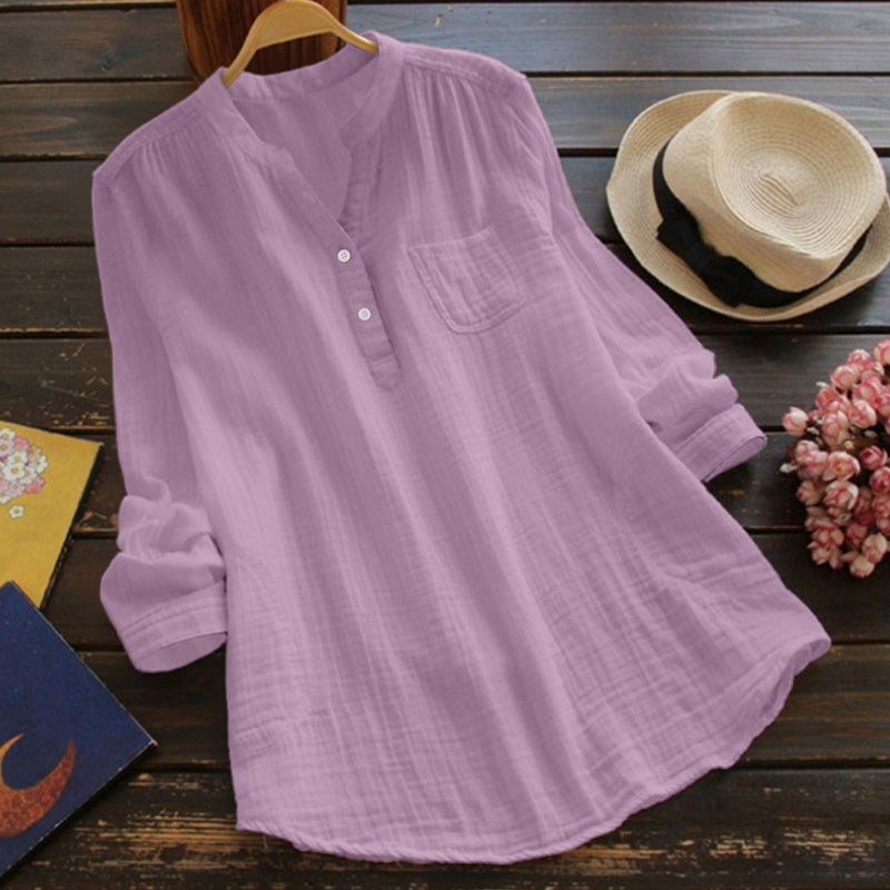 Plus-Size Slub Long-Sleeve Multi-Color Top for Women