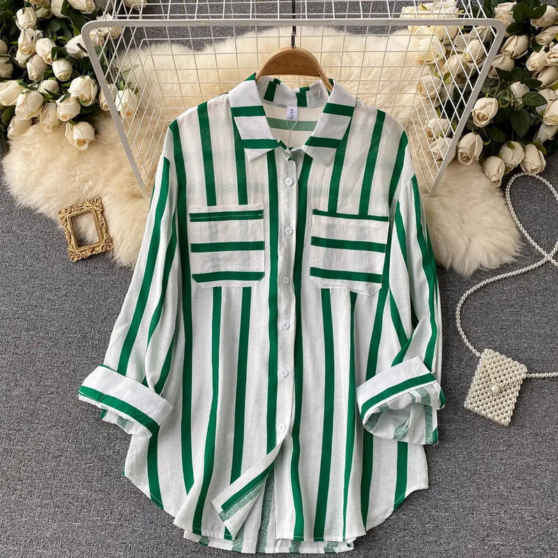 Mid-length Vertical Stripe Multicolor Shirt Jacket