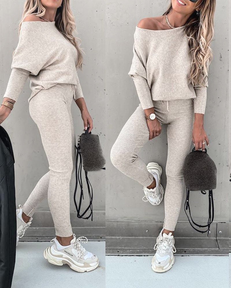 Lace-Up Off-Shoulder Casual Long Pants Suit