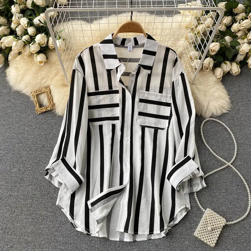 Mid-length Vertical Stripe Multicolor Shirt Jacket