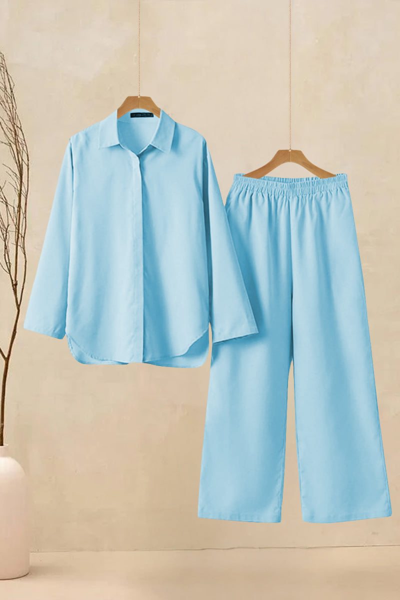 Oversized 100% Cotton Shirt and Wide-Leg Pants Co-ord Set