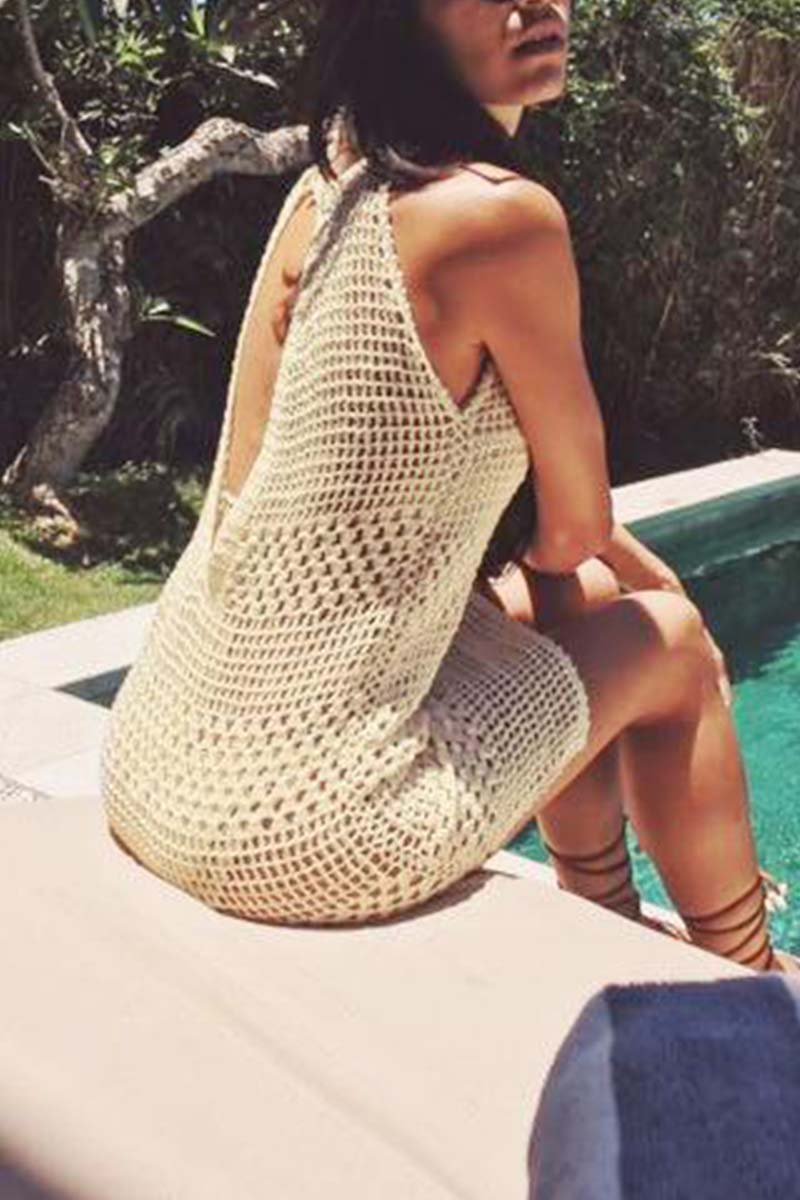High Neck Crochet Dress