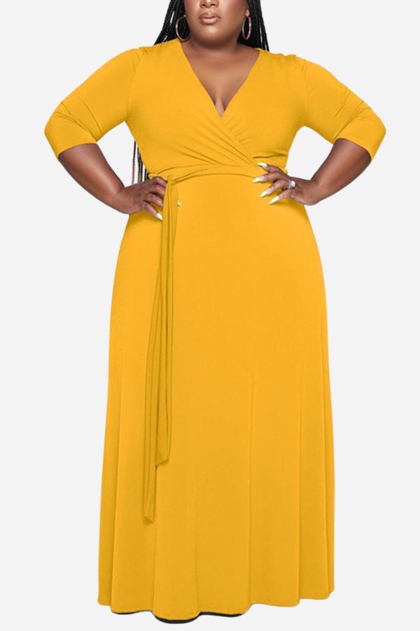 Elegant Plus Size Belted Dress