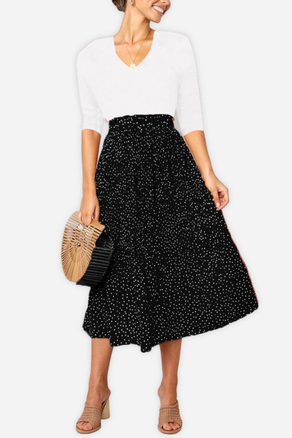 Effortlessly Chic Polka Dot Pleated Skirt Set