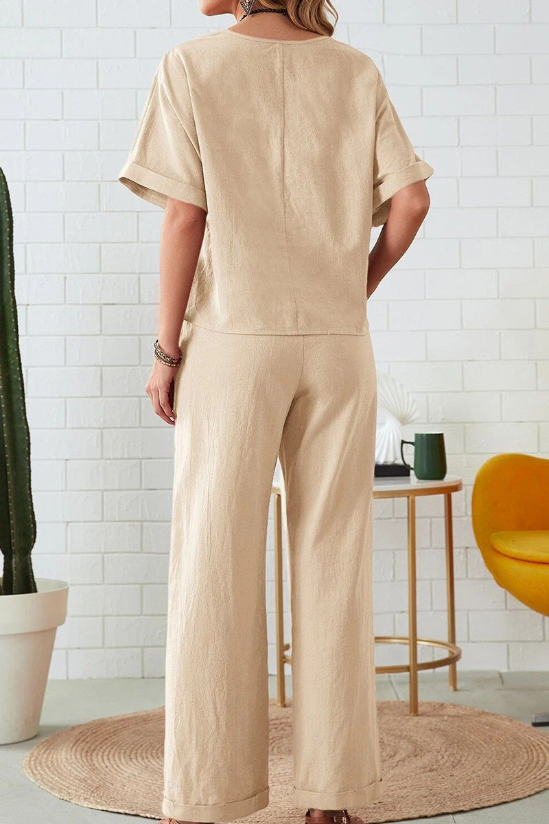 Classy &amp; Laid Back Lifestyle: Rolled Cuff Top And Patch Pocket Pants Set