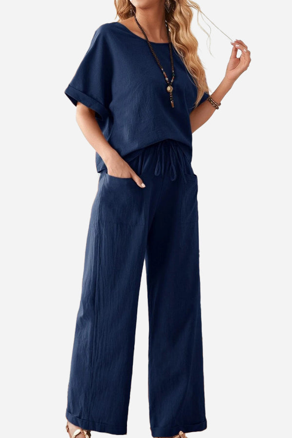 Classy &amp; Laid Back Lifestyle: Rolled Cuff Top And Patch Pocket Pants Set
