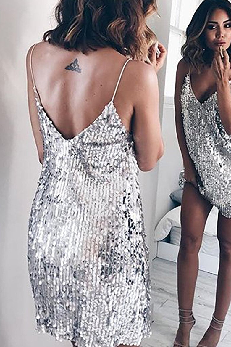 Spaghetti Strap Sequin Embellished Dress