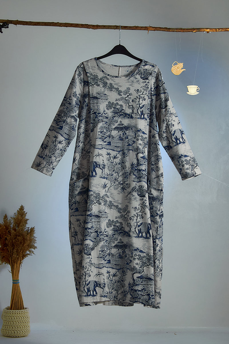 Japanese Porcelain Print Dress
